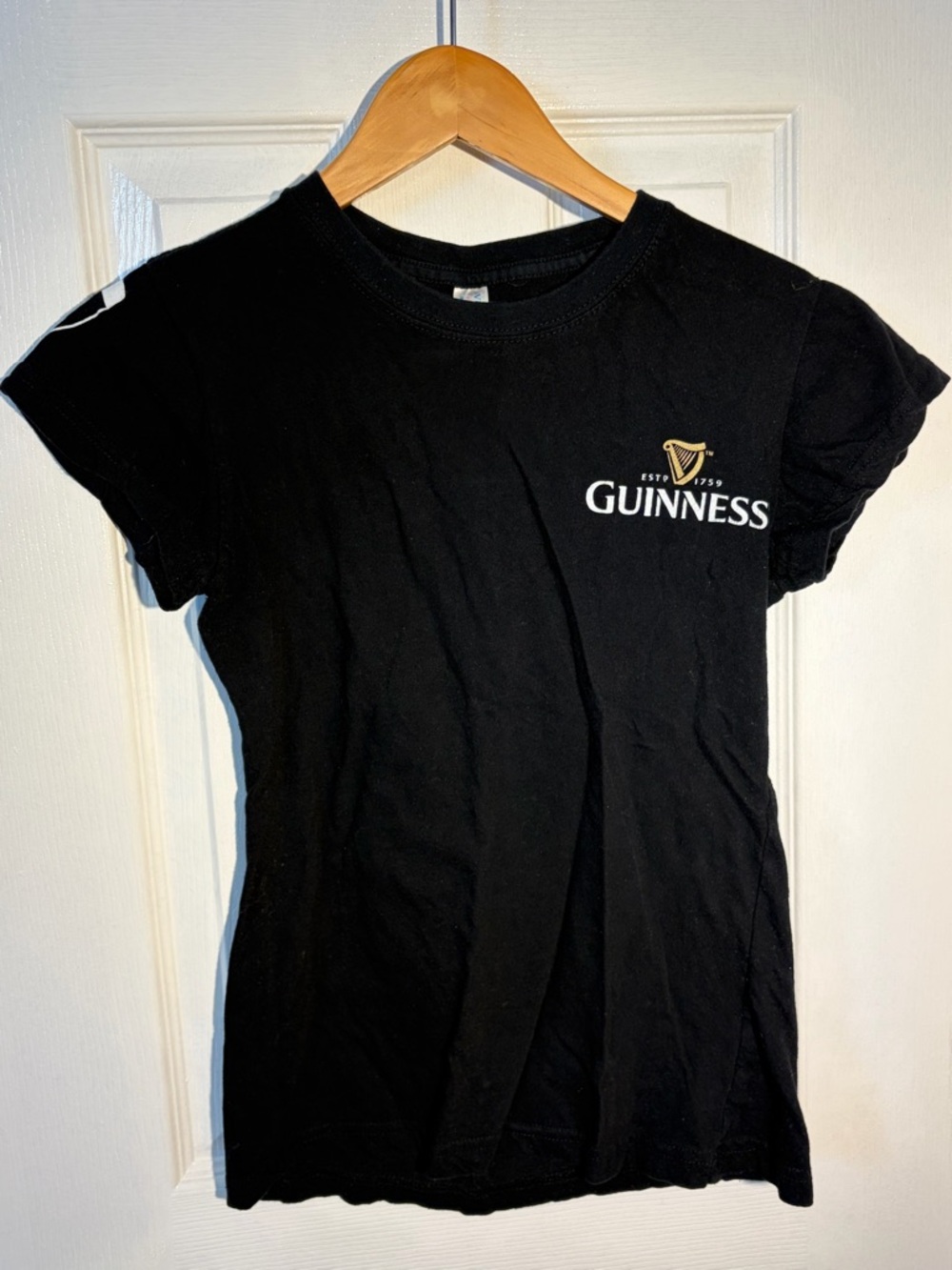 Guinness Black Women’s Short Sleeve Logo Tee with Gold Harp